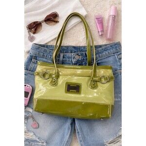 MAXX New York Y2K Green Patent Leather Tote Glossy 2000s McBling Shoulder Bag